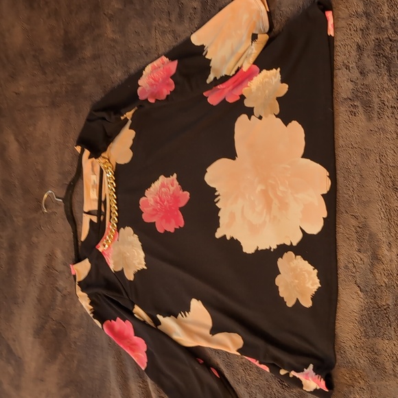 Calvin Klein| Black Blouse White and Pink Floral Design Polyester Spandex Blend - Picture 9 of 15